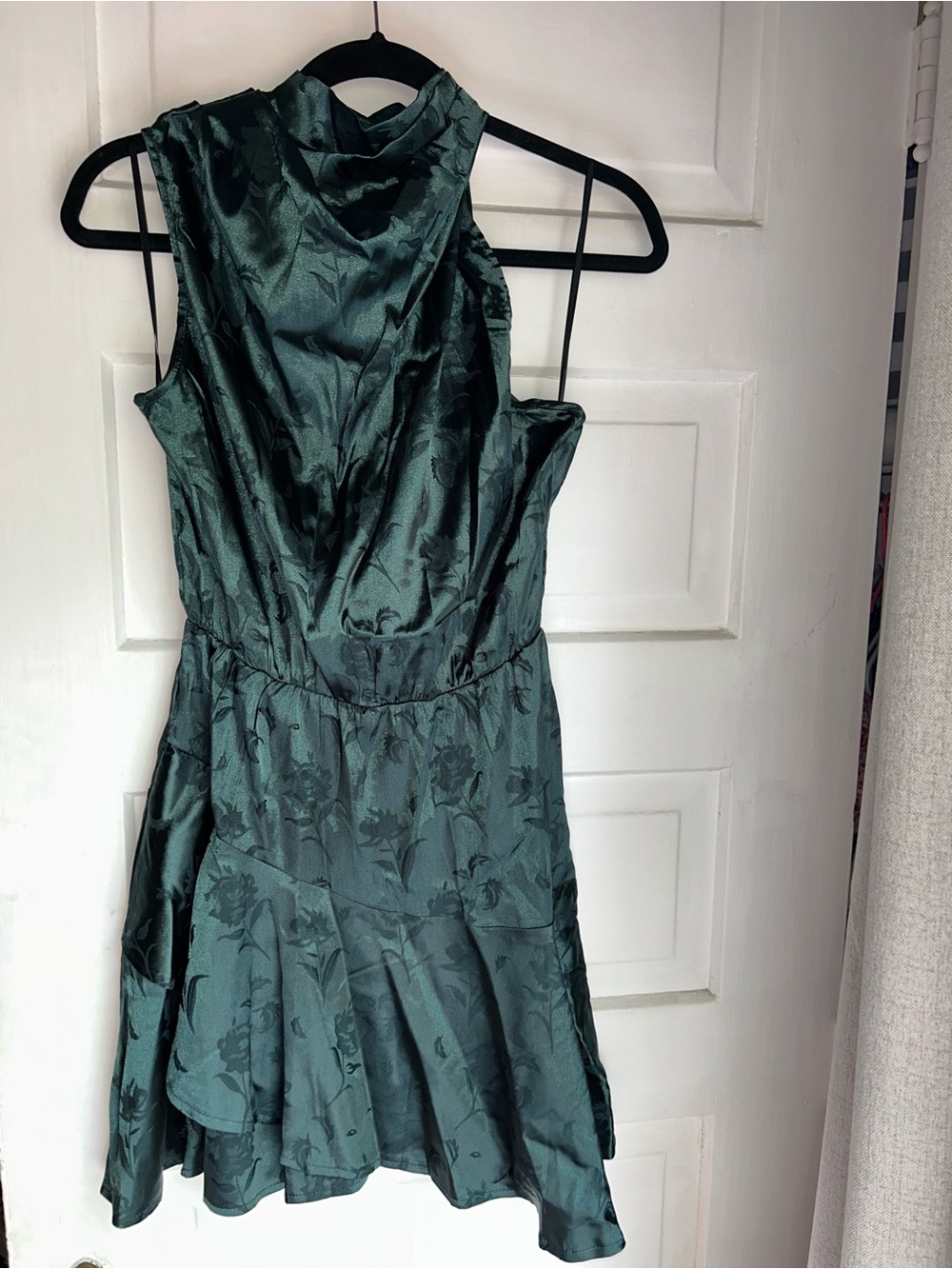 Hello Molly Emerald Green Floral Jacquard Mini Dress